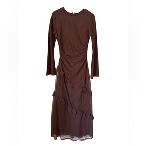 Elegant Dark Mauve Long Sleeve Dress Size Small Veiled Collection